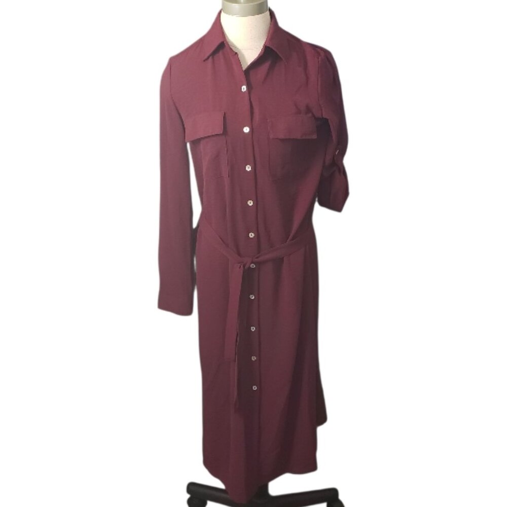 CT2137 Spin Burgundy Long Button Down Tunic with Belt S